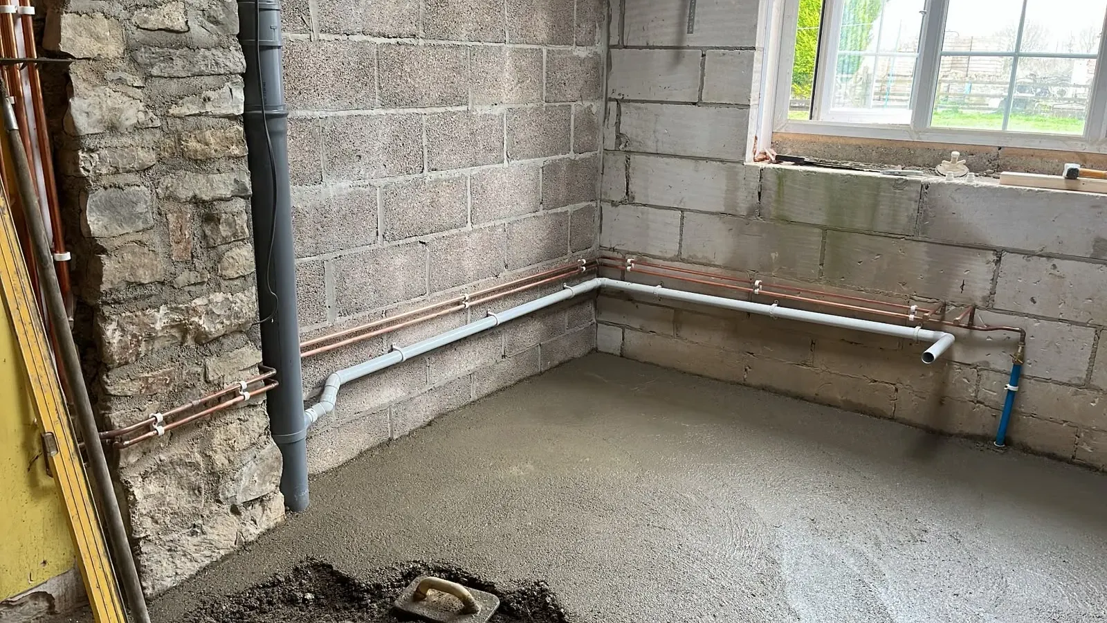 First fix plumbing pipework installed before screeding