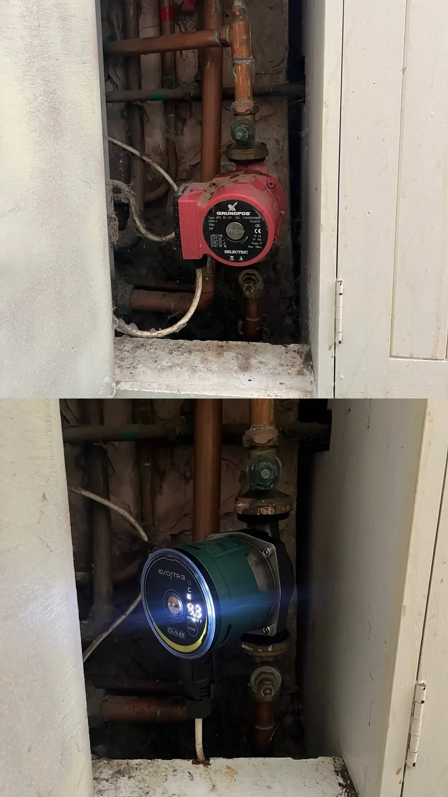 Heating system pump installation